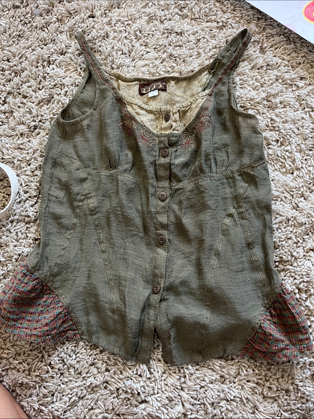 Vintage-Inspired Olive Green Button Front Tank Top - Unbranded